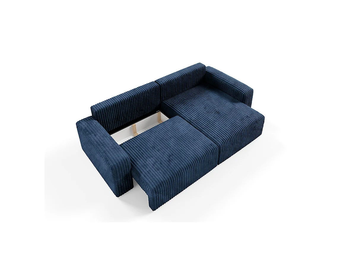 Canapé d'angle réversible et convertible 3 places avec coffre et accoudoirs Angela Bleu marine