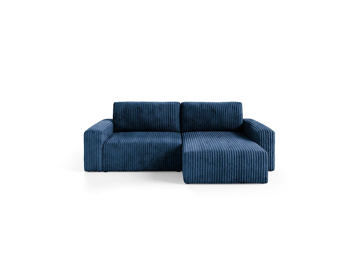 Canapé d'angle convertible 3 places réversible avec coffre en tissu bleu marine ANGELA