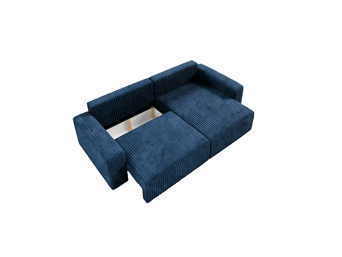 Canapé d'angle convertible 3 places réversible avec coffre en tissu bleu marine ANGELA