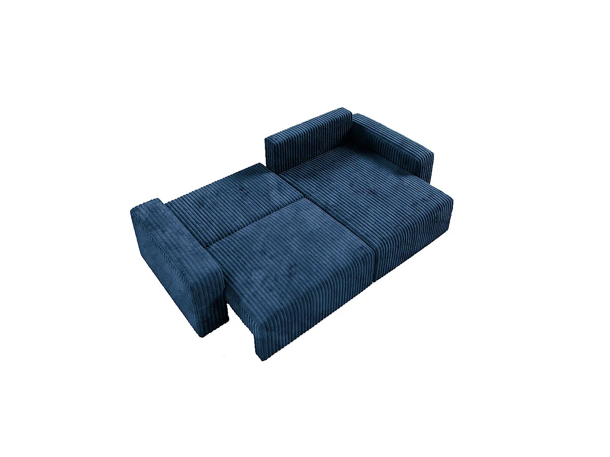 Canapé d'angle convertible 3 places réversible avec coffre en tissu bleu marine ANGELA