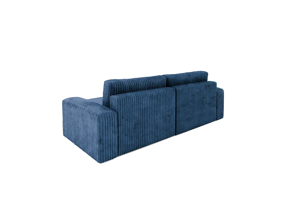 Canapé d'angle convertible 3 places réversible avec coffre en tissu bleu marine ANGELA