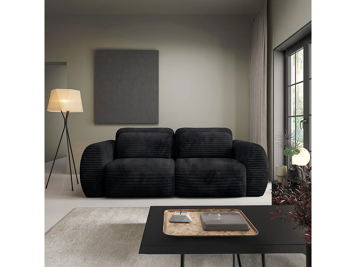 Canapé convertible 3 places avec coffre Camilla Noir