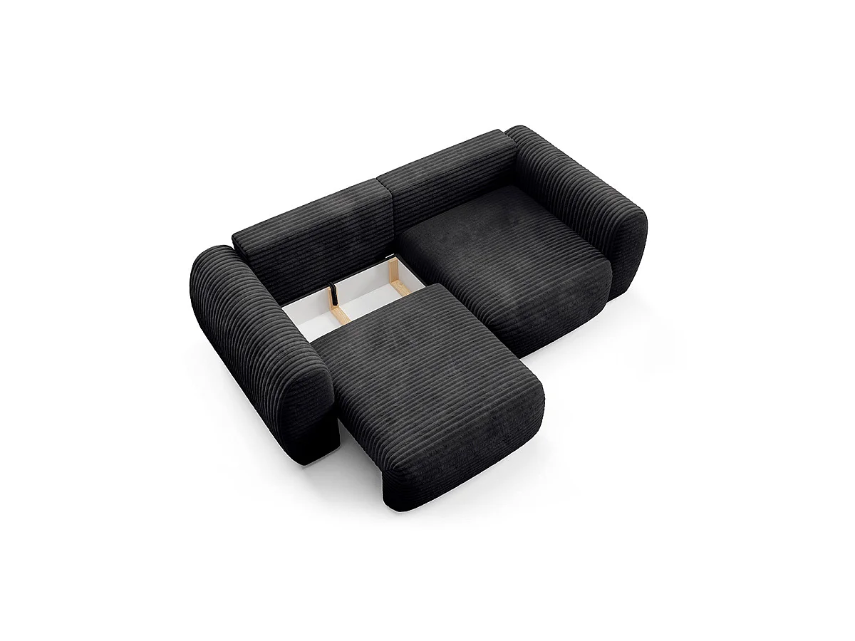 Canapé convertible 3 places avec coffre en tissu noir CAMILLA