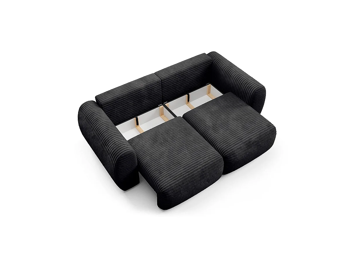 Canapé convertible 3 places avec coffre en tissu noir CAMILLA