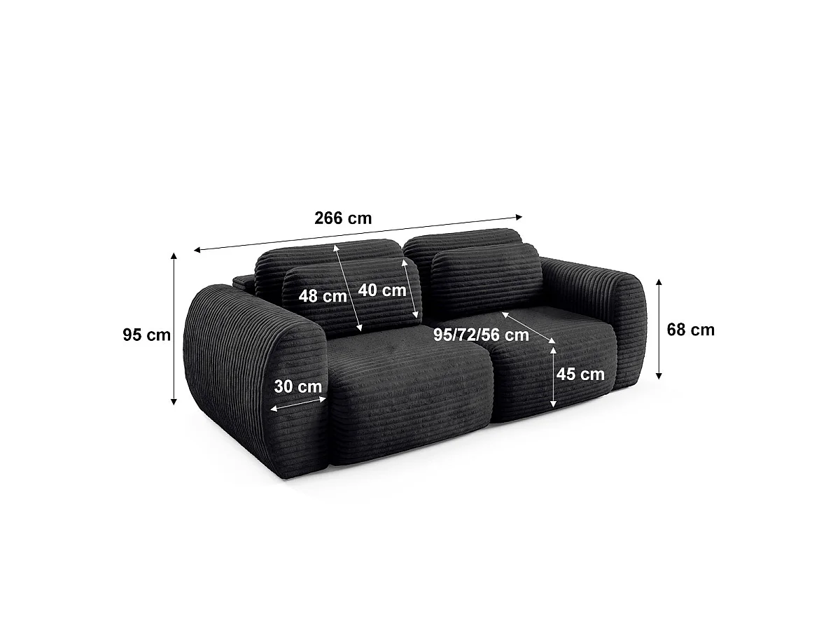 Canapé convertible 3 places avec coffre en tissu noir CAMILLA