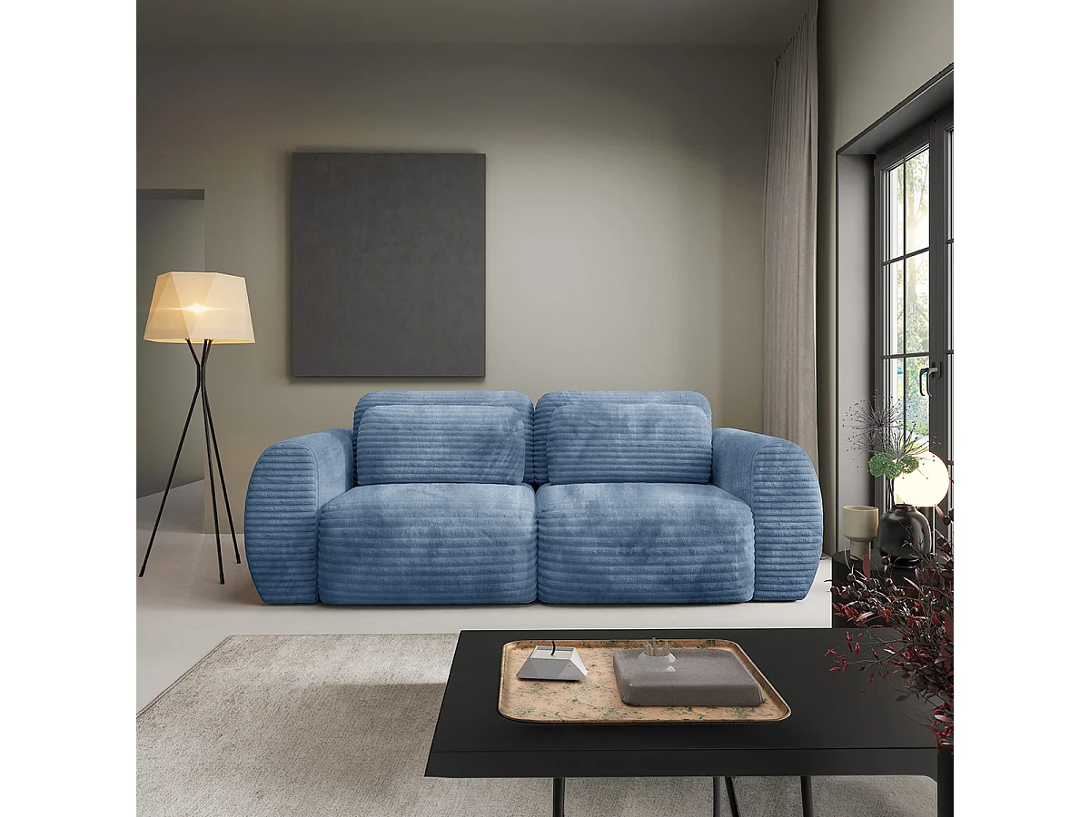 Canapé convertible 3 places avec coffre Camilla Bleu clair