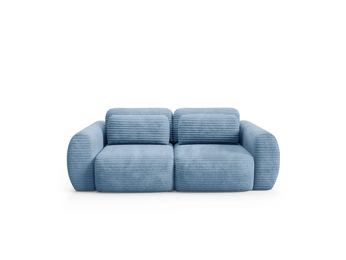 Canapé convertible 3 places avec coffre en tissu bleu CAMILLA