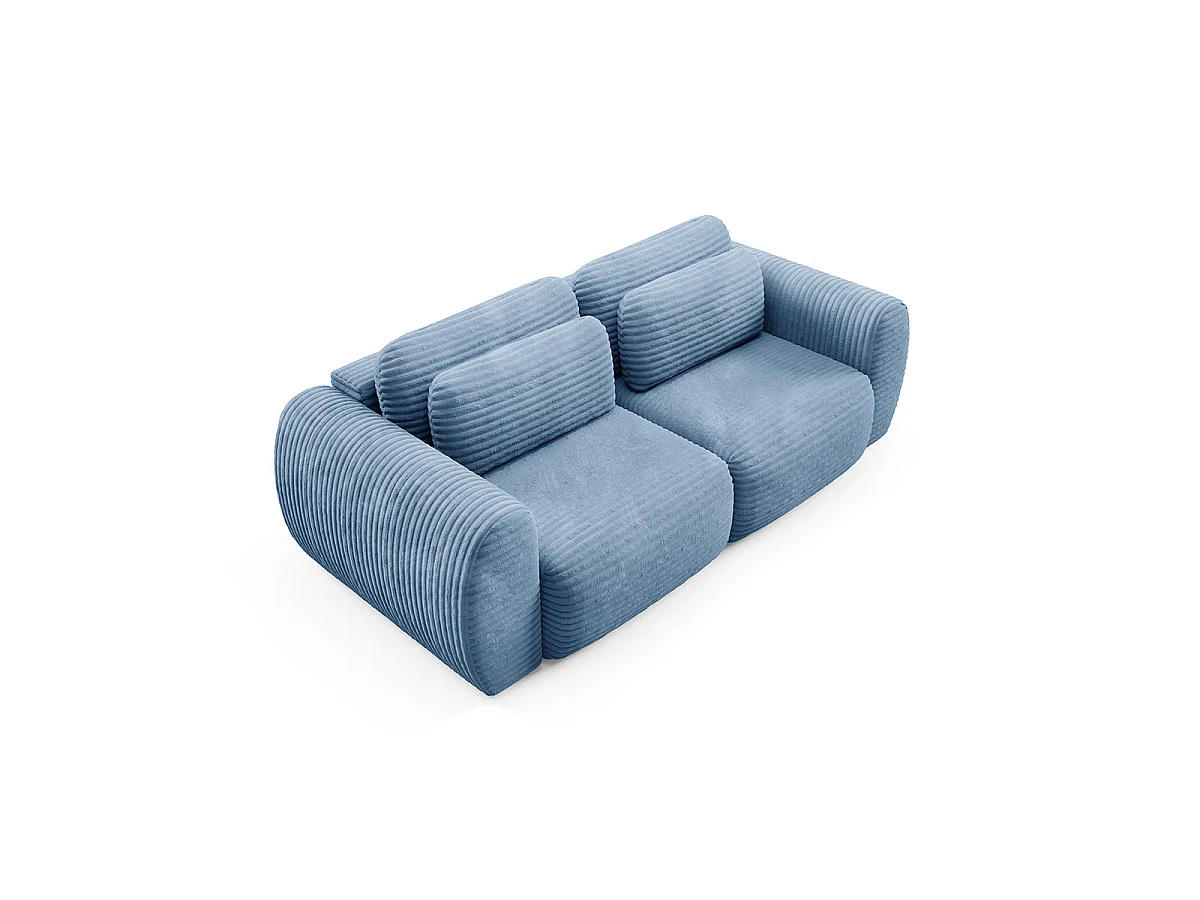 Canapé convertible 3 places avec coffre en tissu bleu CAMILLA
