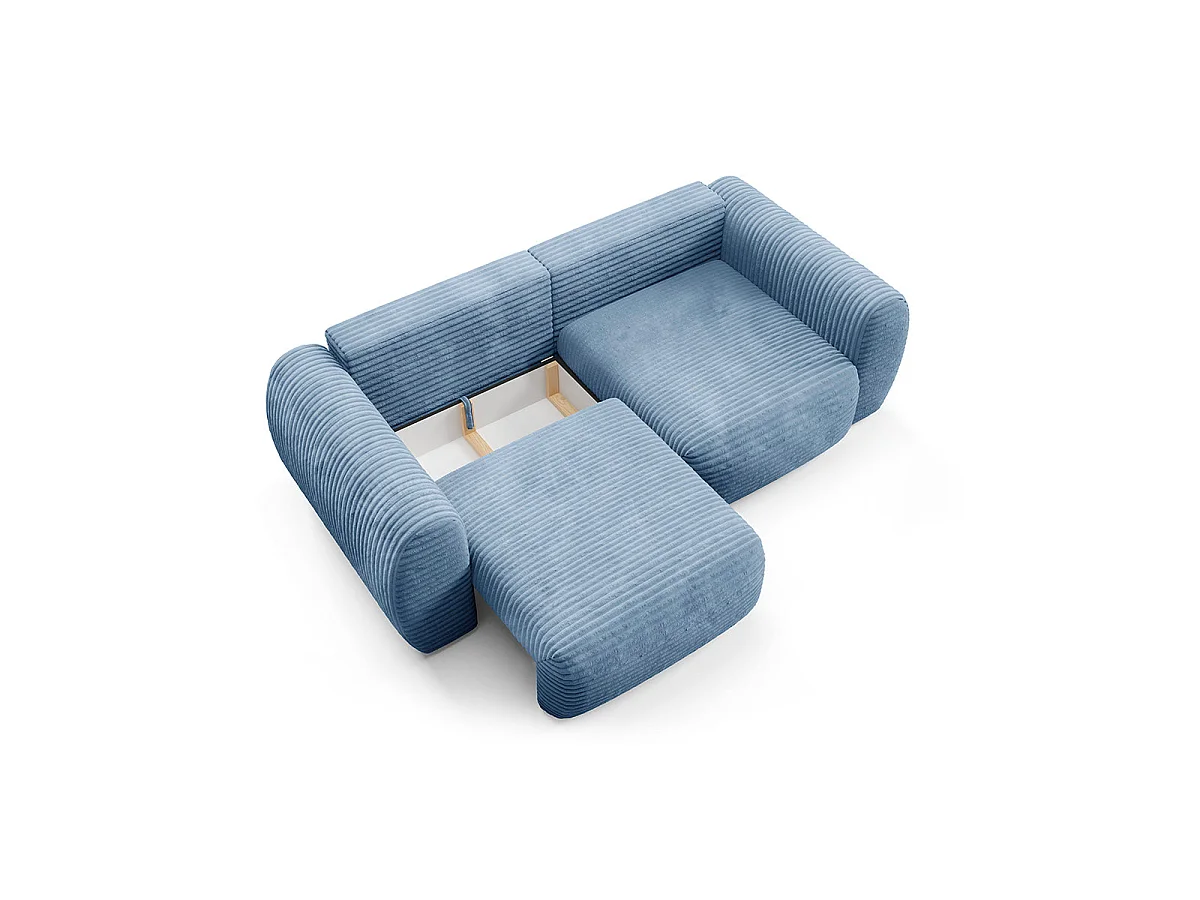 Canapé convertible 3 places avec coffre en tissu bleu CAMILLA