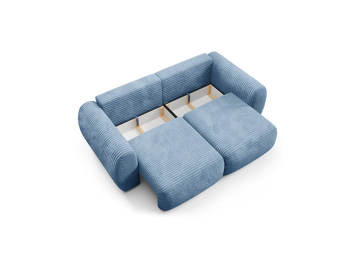 Canapé convertible 3 places avec coffre en tissu bleu CAMILLA