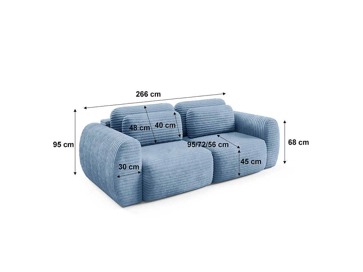 Canapé convertible 3 places avec coffre en tissu bleu CAMILLA