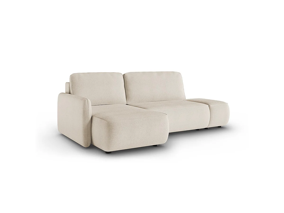 Canapé d'angle convertible 3 places réversible avec coffre en tissu beige ALESSIO