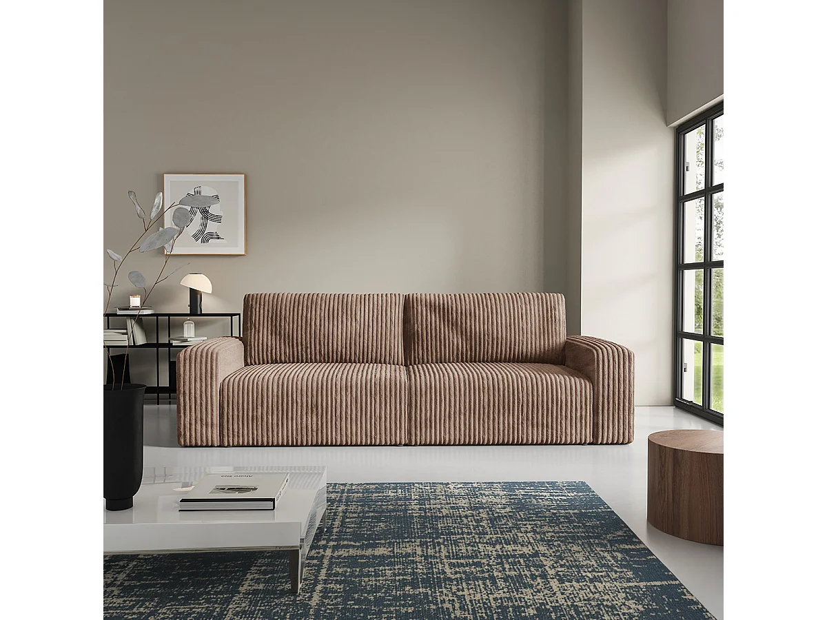 Canapé convertible 3 places avec coffre et accoudoirs Angela Marron clair