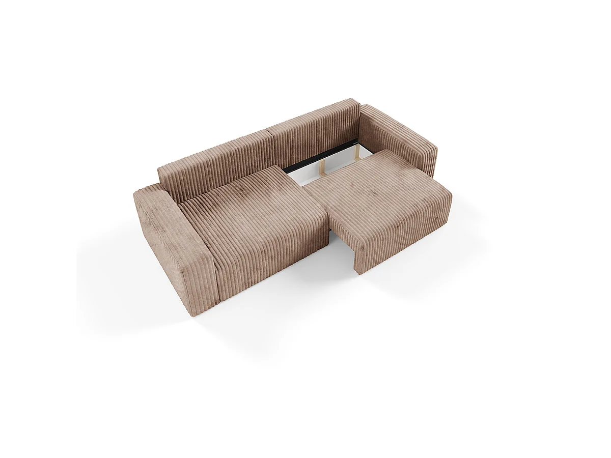 Canapé convertible 3 places avec coffre et accoudoirs Angela Marron clair