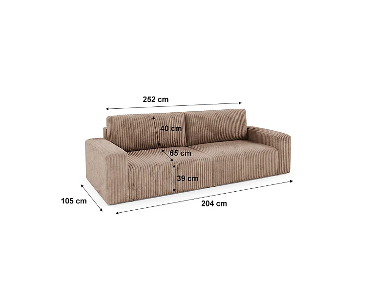 Canapé convertible 3 places avec coffre et accoudoirs Angela Marron clair