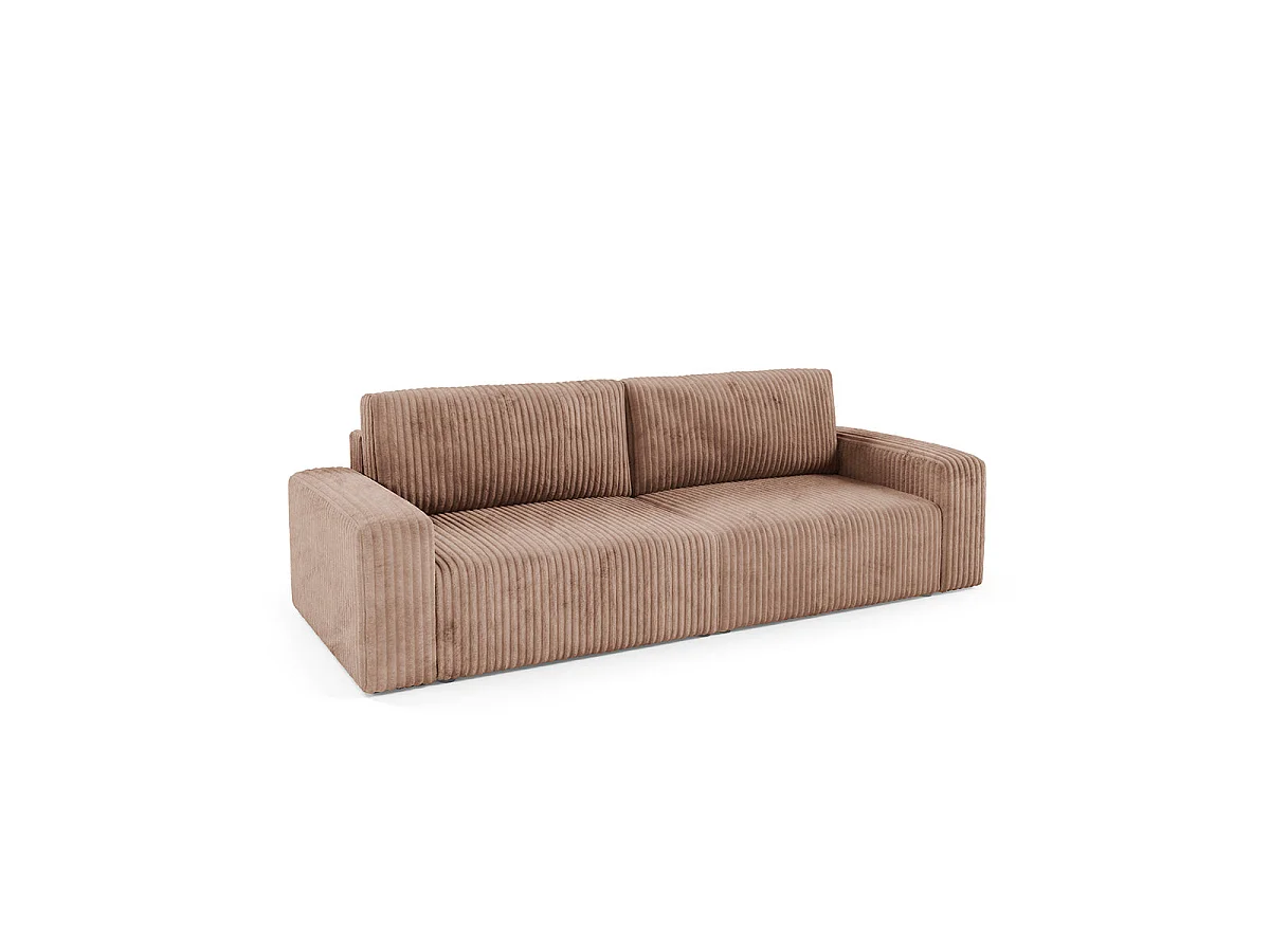 Canapé convertible 3 places avec coffre en tissu marron ANGELA