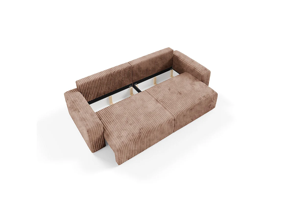 Canapé convertible 3 places avec coffre en tissu marron ANGELA