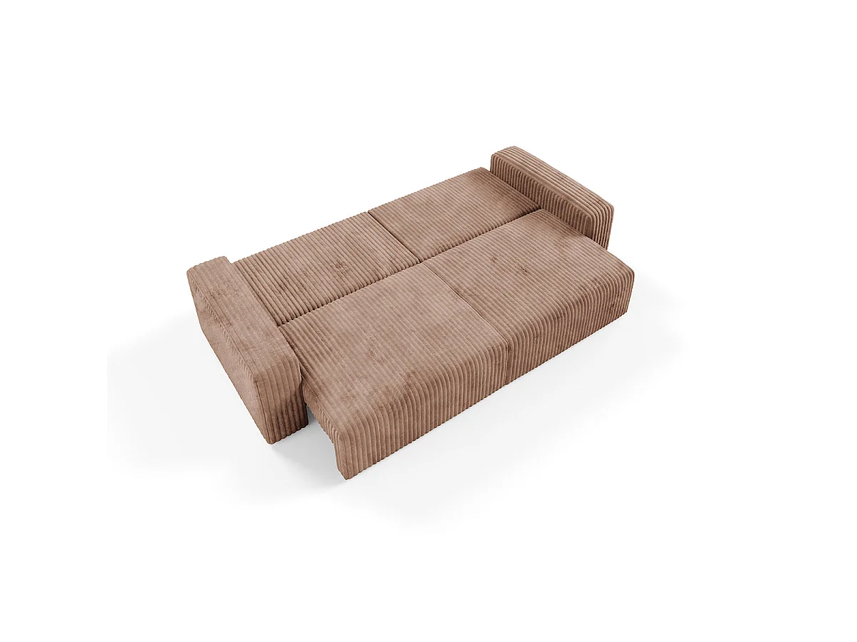 Canapé convertible 3 places avec coffre en tissu marron ANGELA