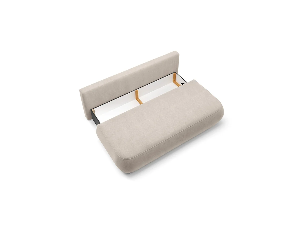 Canapé convertible 3 places avec coffre en tissu beige ANTONIO
