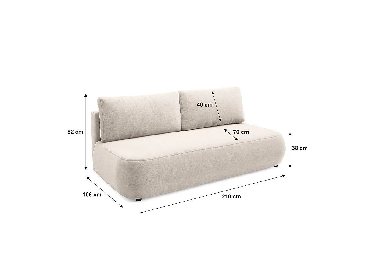 Canapé convertible 3 places avec coffre en tissu beige ANTONIO