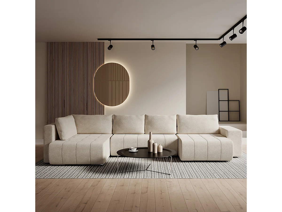 Canapé U 5 places convertible coffre Sergio Beige