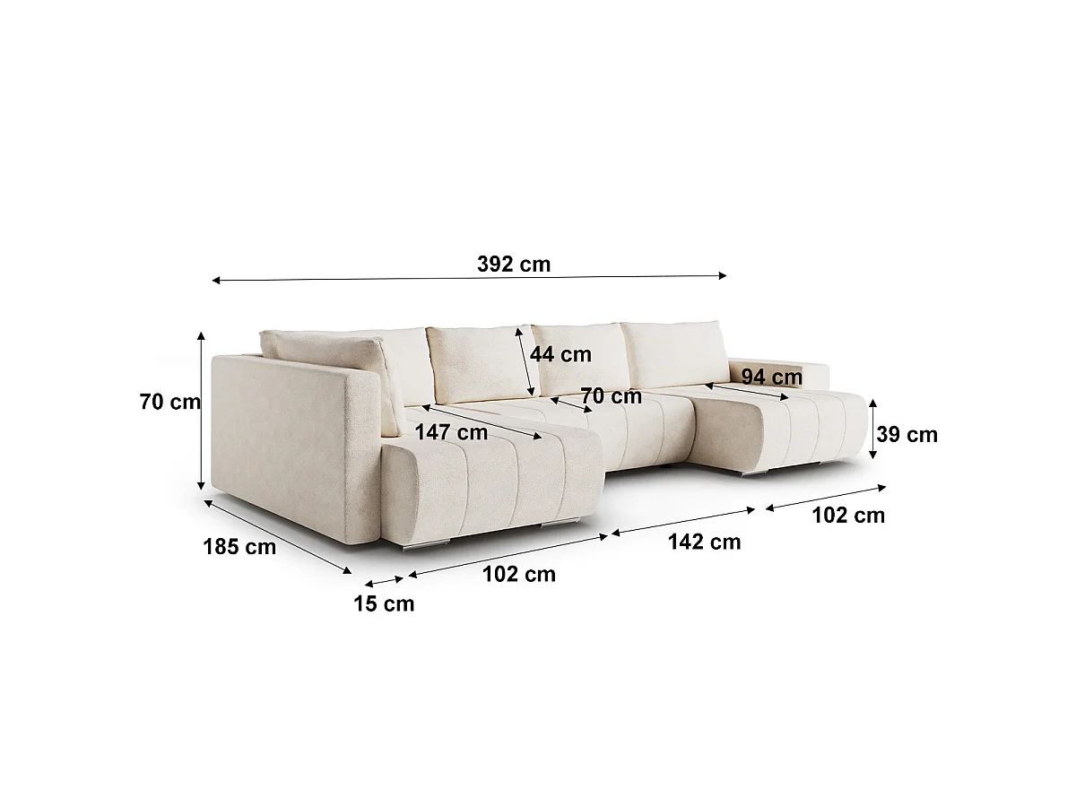 Canapé U 5 places convertible coffre Sergio Beige