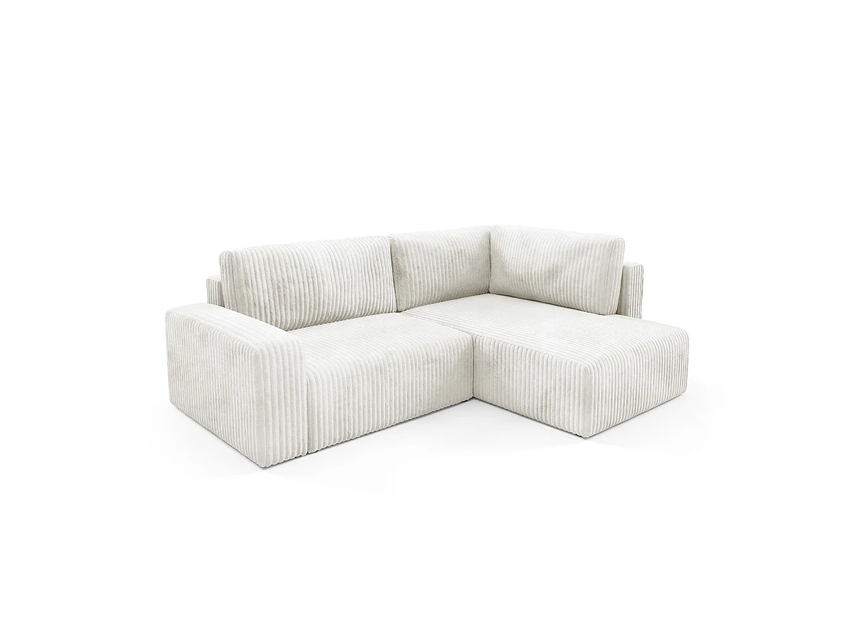 Canapé d'angle réversible et convertible 4 places avec coffre et accoudoirs Angela Blanc cassé