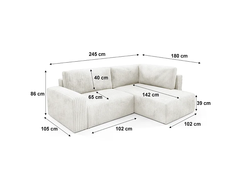 Canapé d'angle réversible et convertible 4 places avec coffre et accoudoirs Angela Blanc cassé