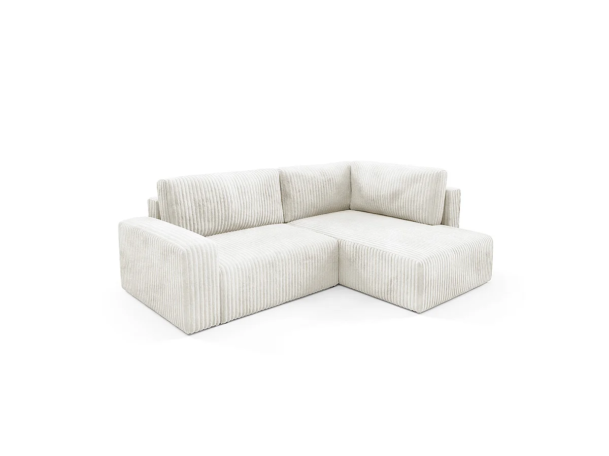 Canapé d'angle droit convertible 4 places avec coffre en tissu blanc ANGEL