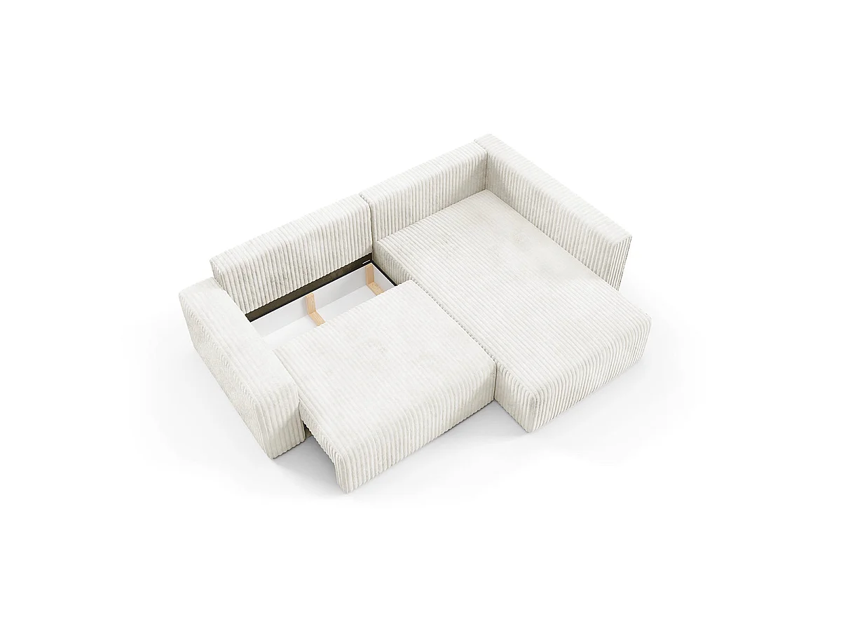 Canapé d'angle droit convertible 4 places avec coffre en tissu blanc ANGEL
