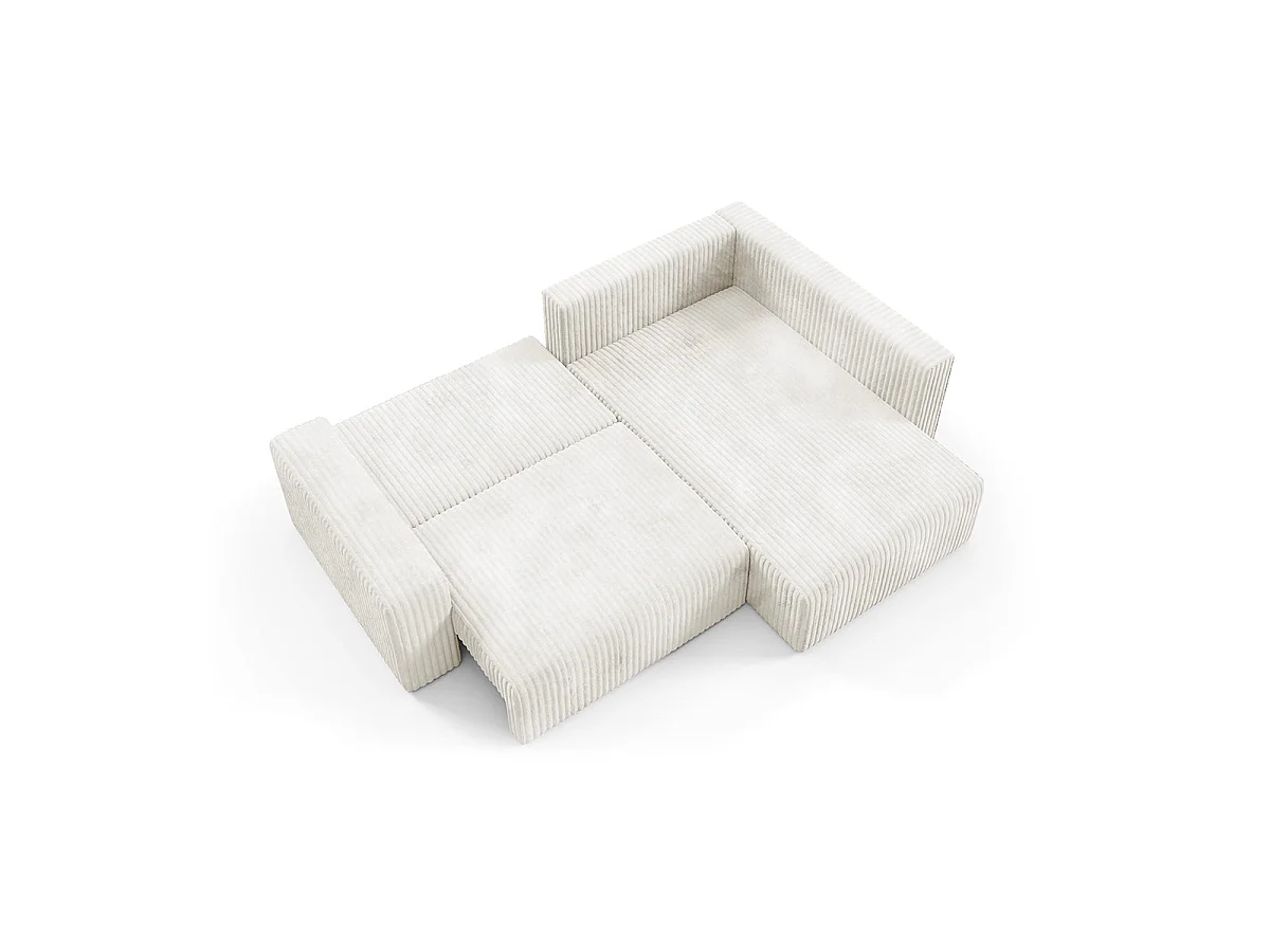 Canapé d'angle droit convertible 4 places avec coffre en tissu blanc ANGEL