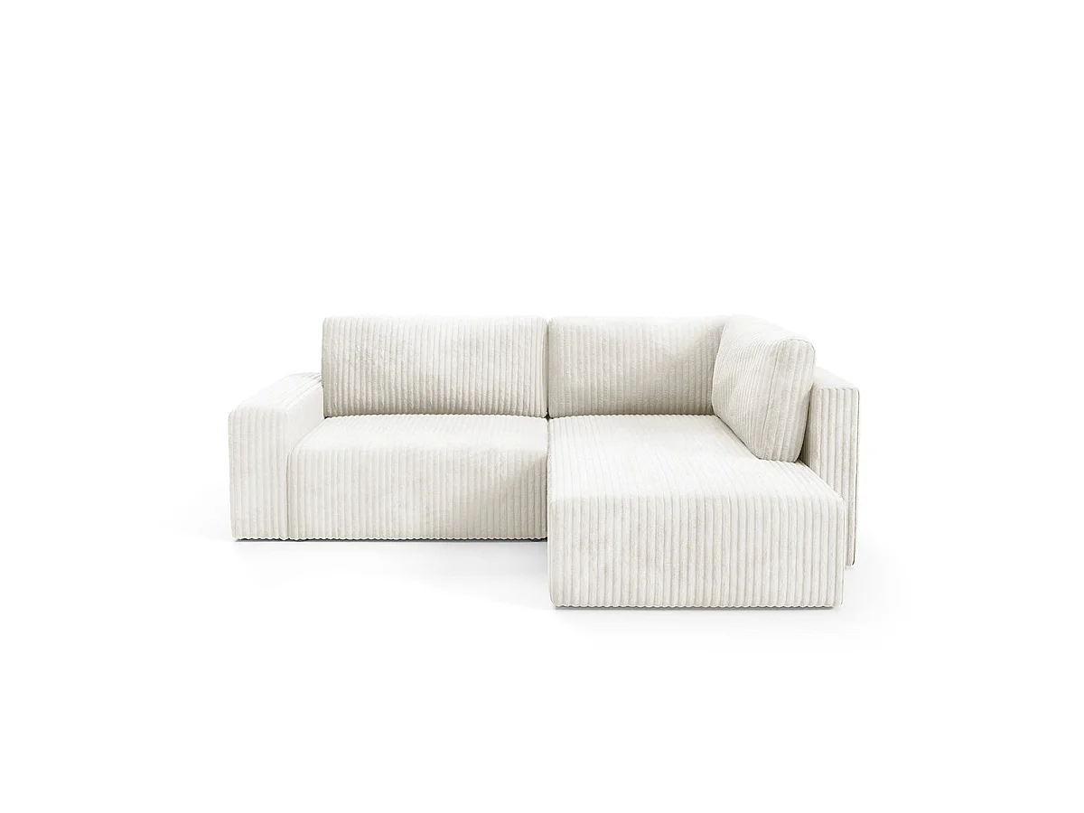 Canapé d'angle droit convertible 4 places avec coffre en tissu blanc ANGEL