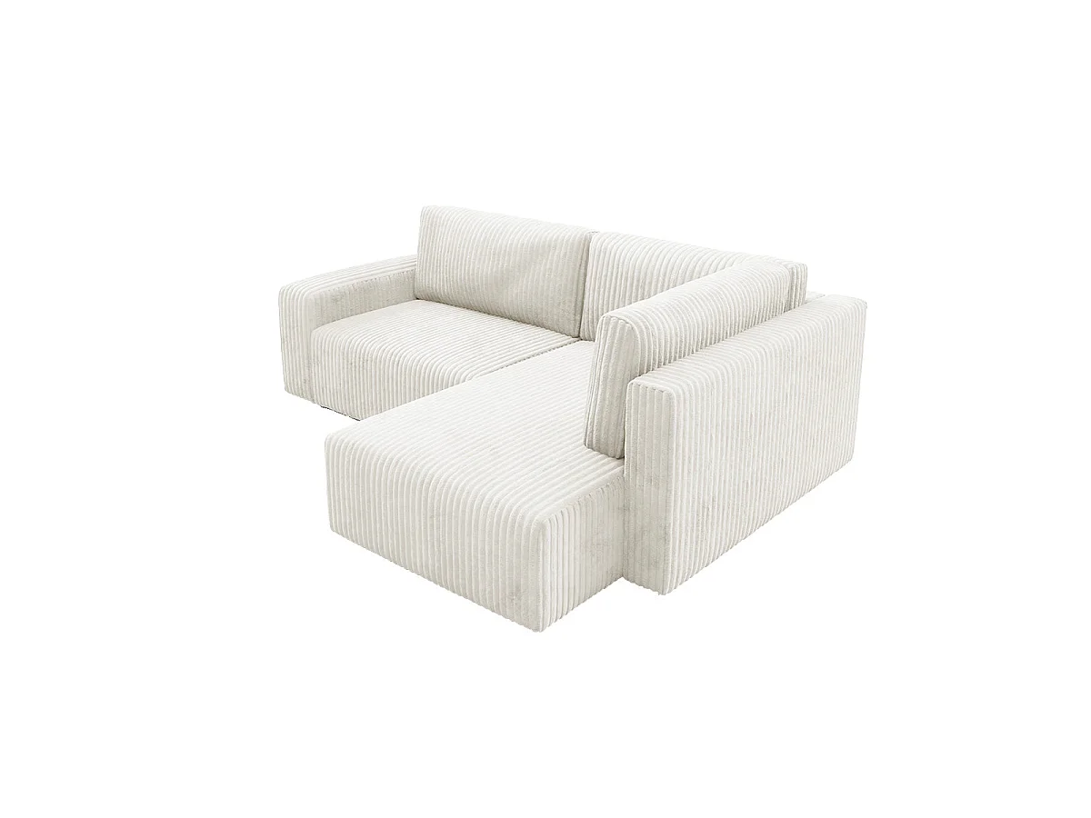 Canapé d'angle droit convertible 4 places avec coffre en tissu blanc ANGEL