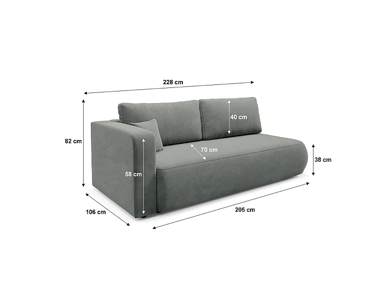 Canapé convertible 3 places avec coffre et accoudoir réversible Antonio Gris