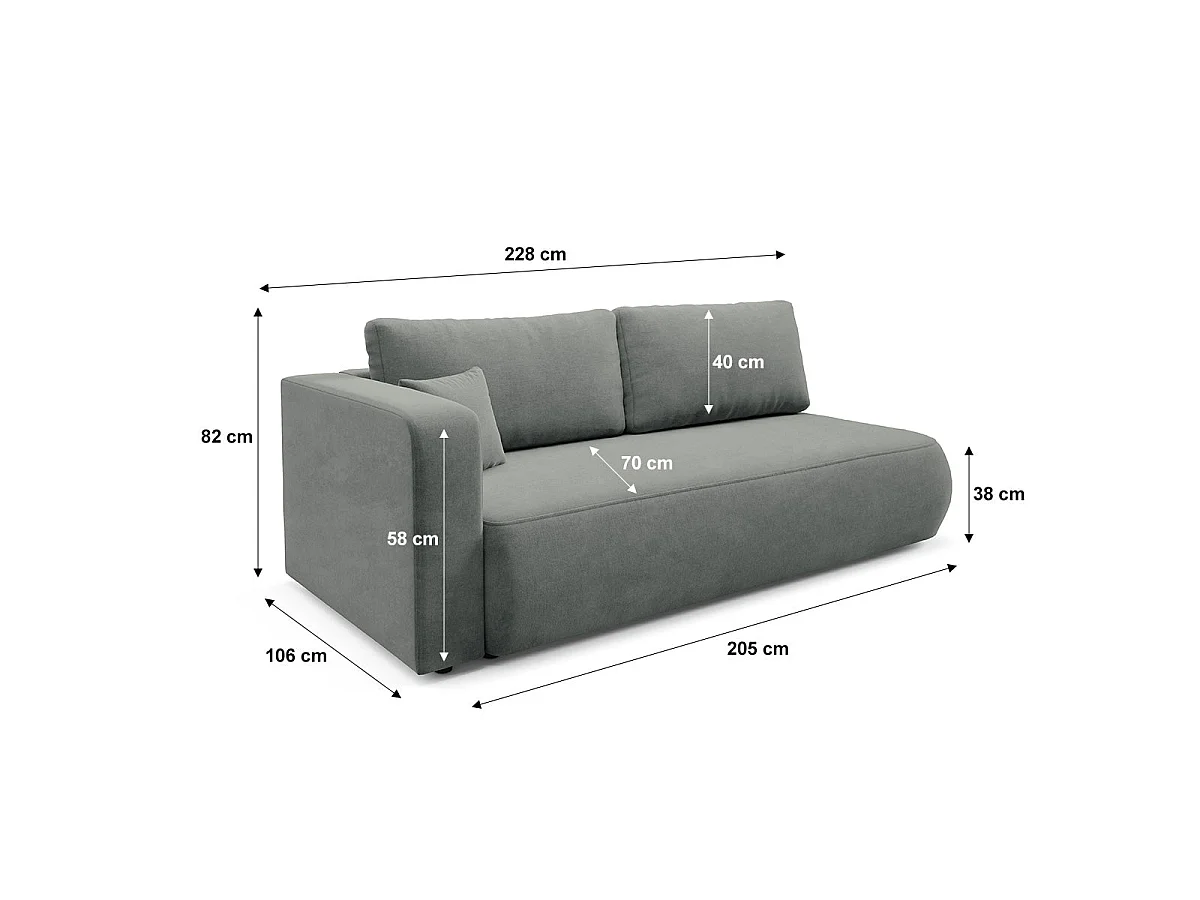 Canapé convertible 3 places réversible avec coffre en tissu gris ANTONIO