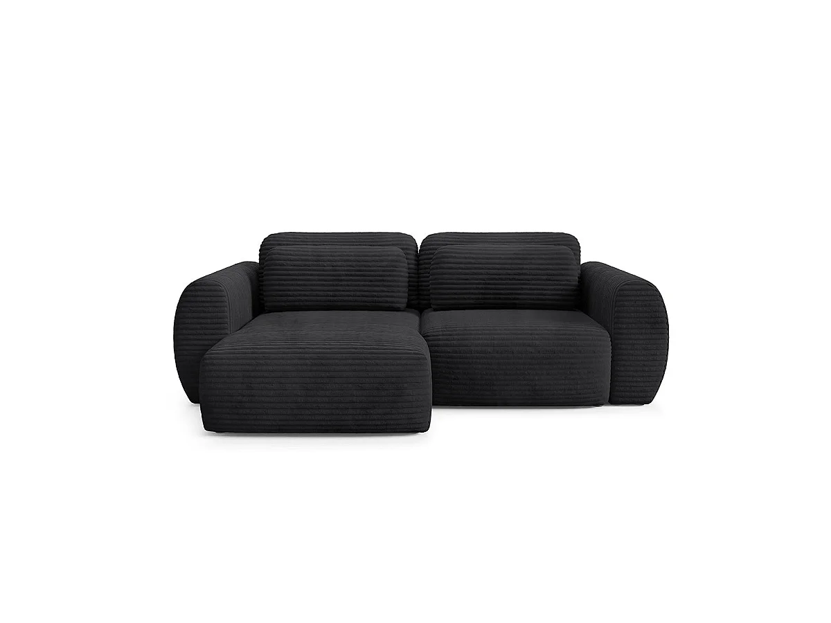 Canapé d'angle convertible 3 places réversible avec coffre en tissu noir CAMILLA