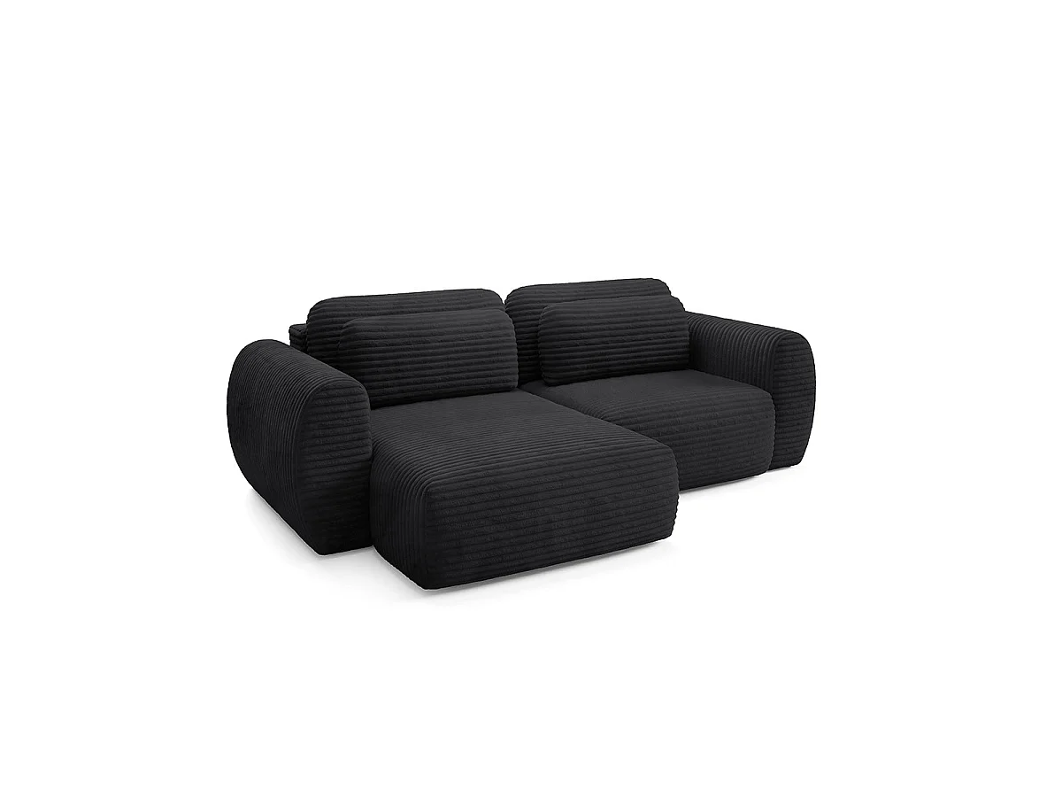 Canapé d'angle convertible 3 places réversible avec coffre en tissu noir CAMILLA