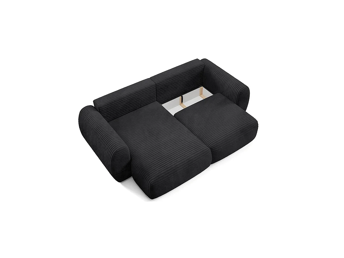 Canapé d'angle convertible 3 places réversible avec coffre en tissu noir CAMILLA
