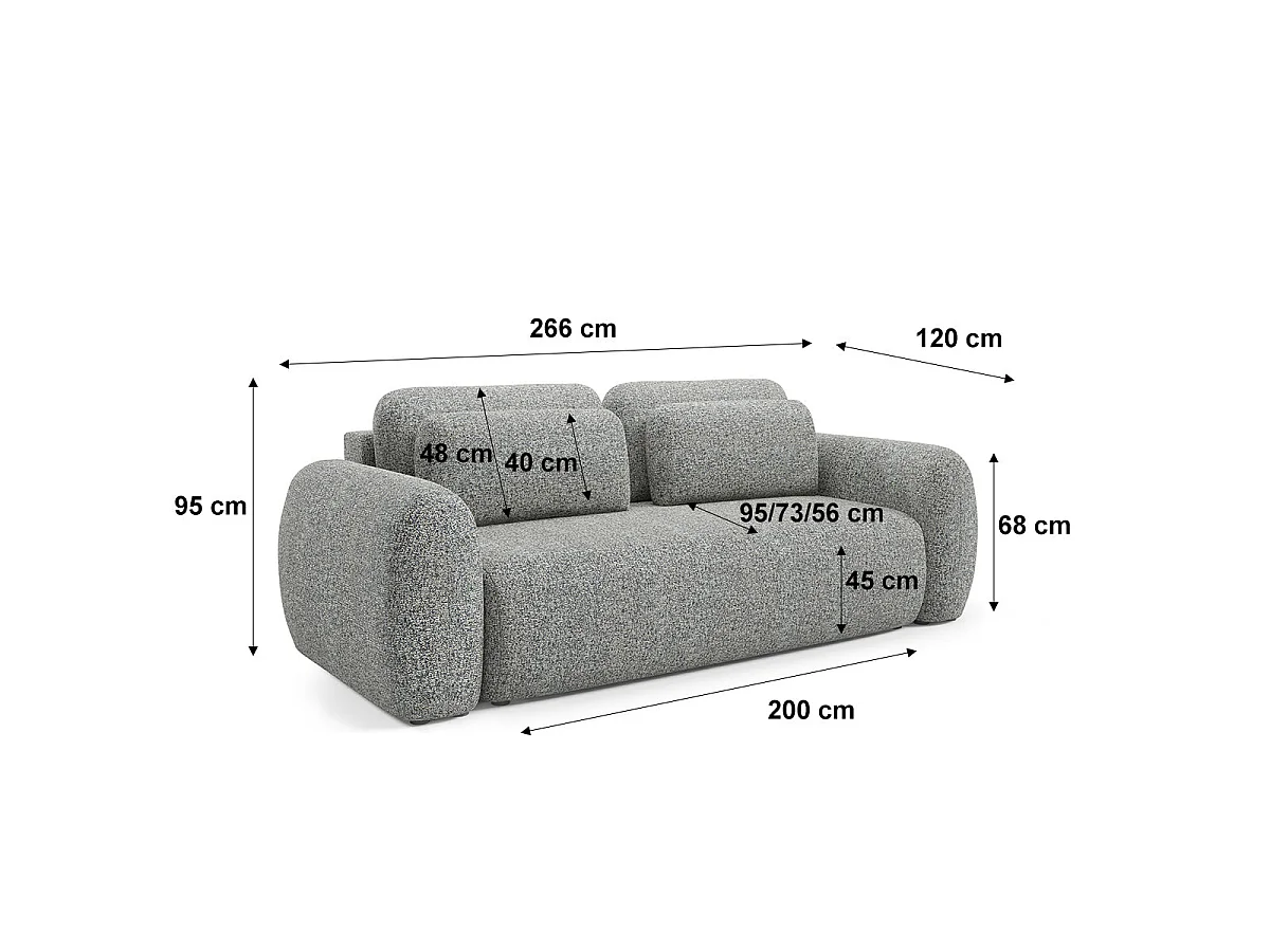 Canapé convertible 3 places avec coffre en tissu gris CARMELA
