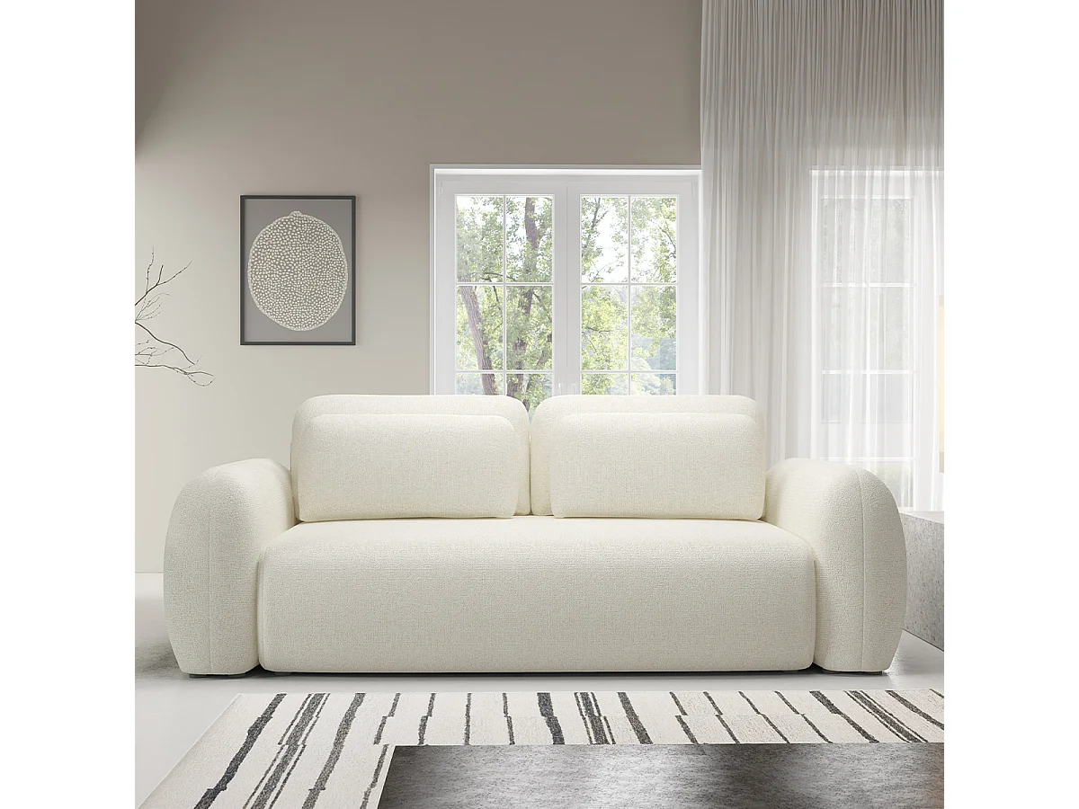 Canapé convertible 3 places avec coffre Carmela Blanc
