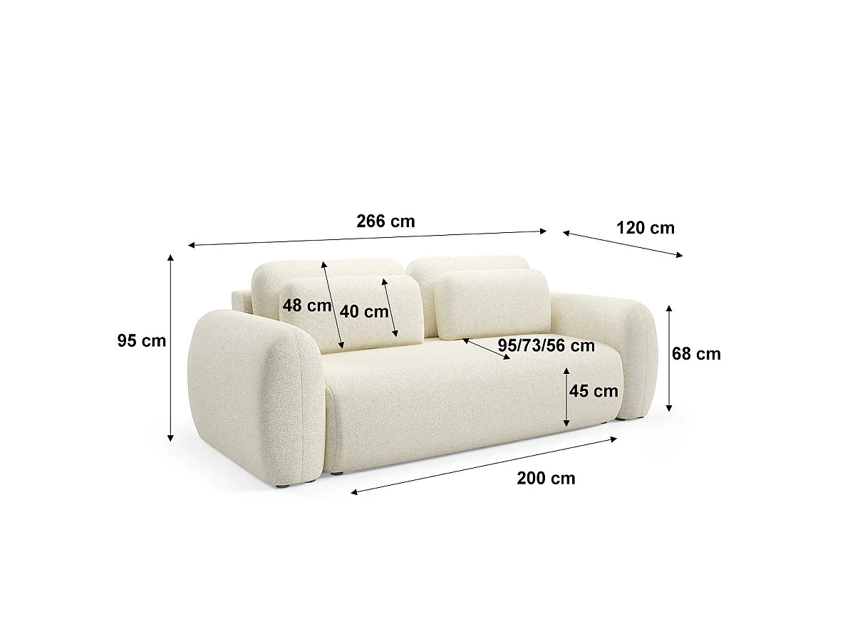 Canapé convertible 3 places avec coffre en tissu blanc CARMELA