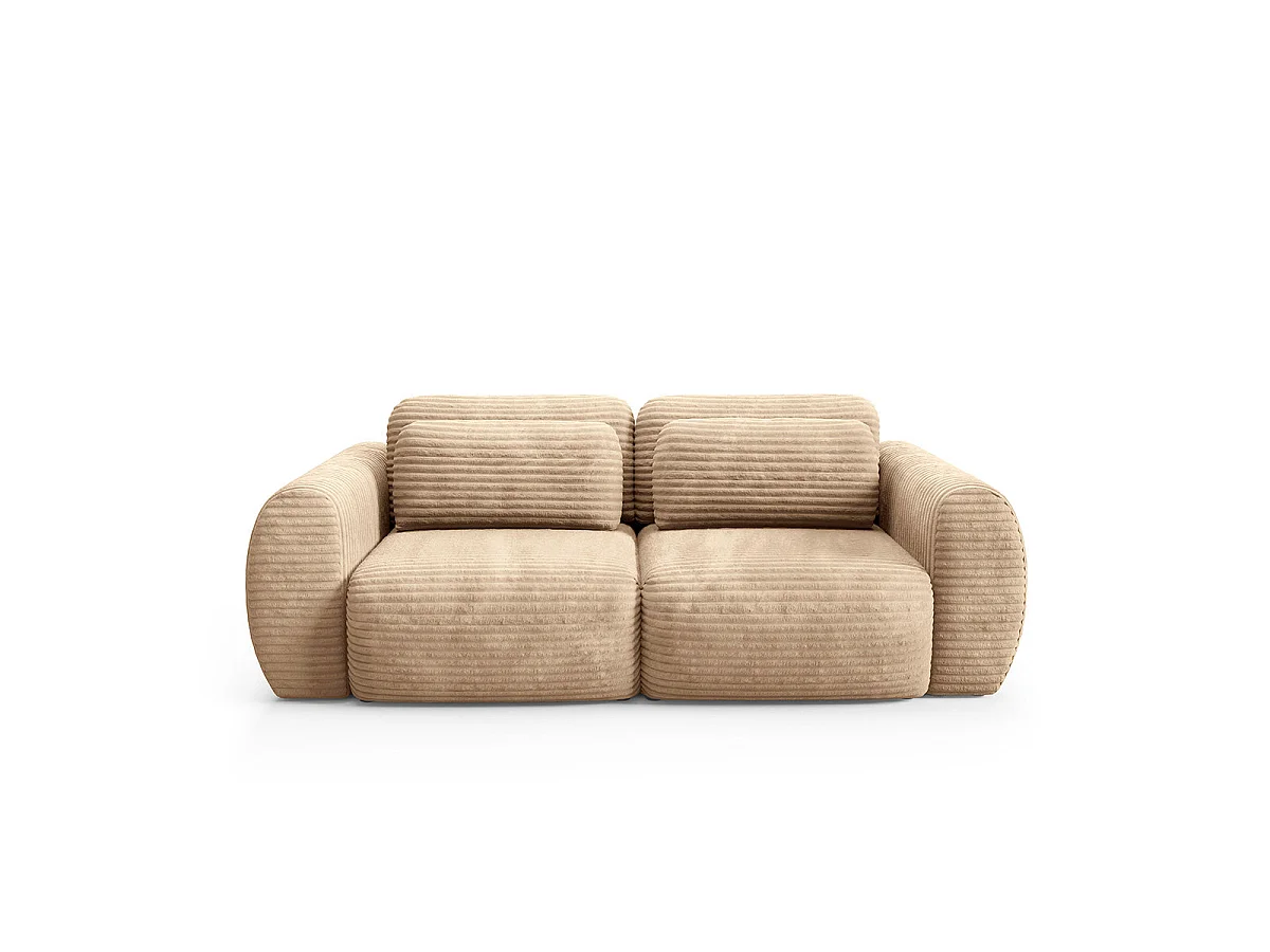 Canapé convertible 3 places avec coffre en tissu beige CAMILLA