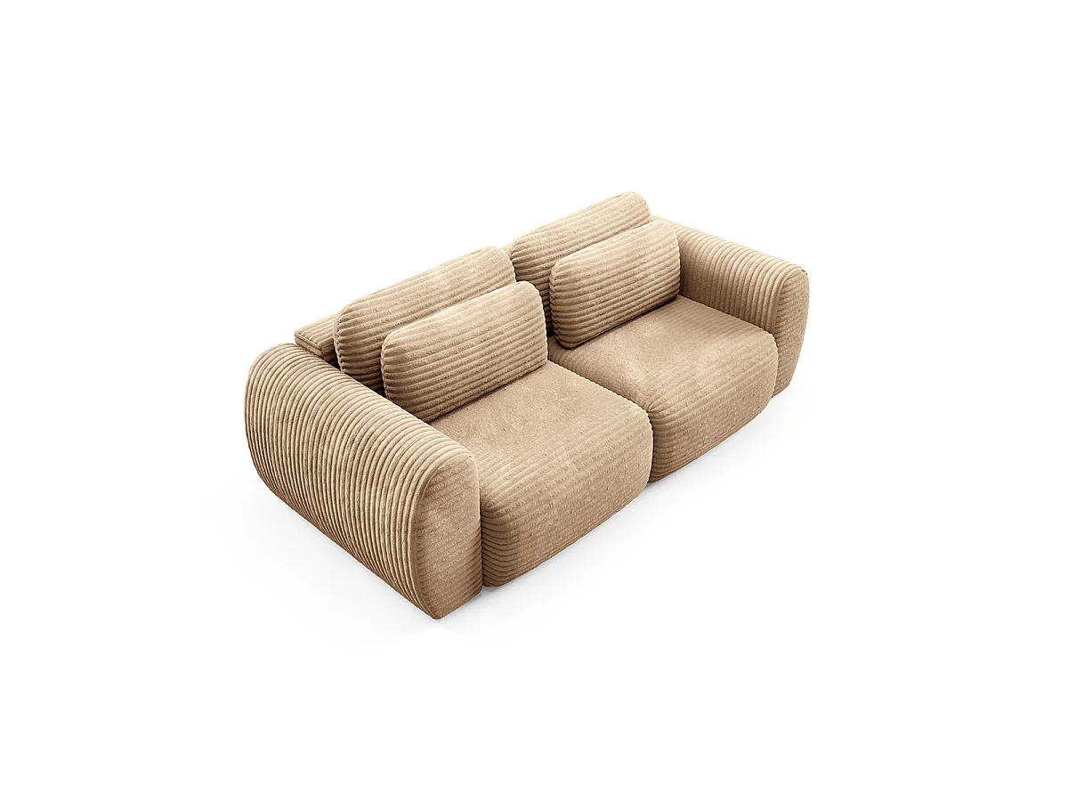 Canapé convertible 3 places avec coffre en tissu beige CAMILLA