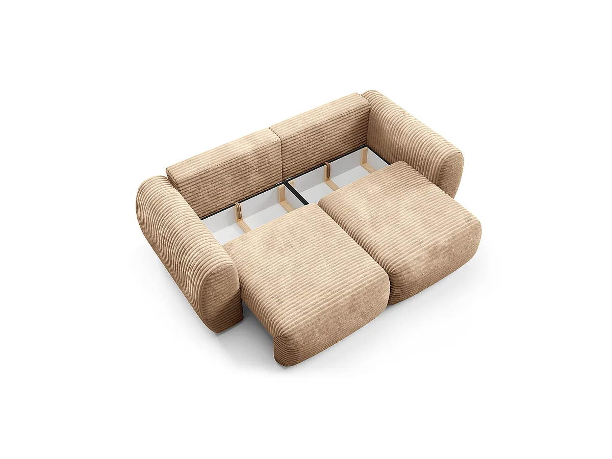 Canapé convertible 3 places avec coffre en tissu beige CAMILLA
