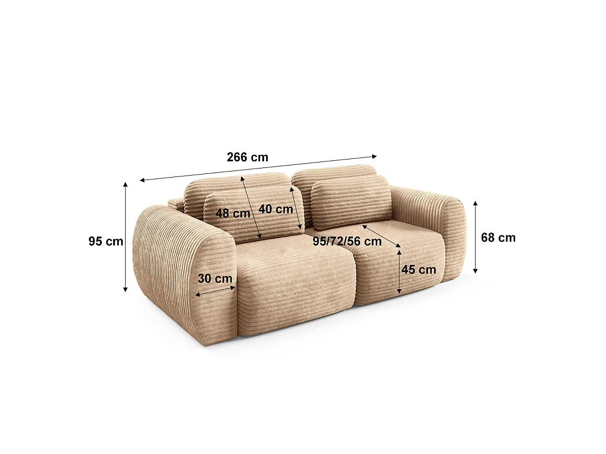 Canapé convertible 3 places avec coffre en tissu beige CAMILLA