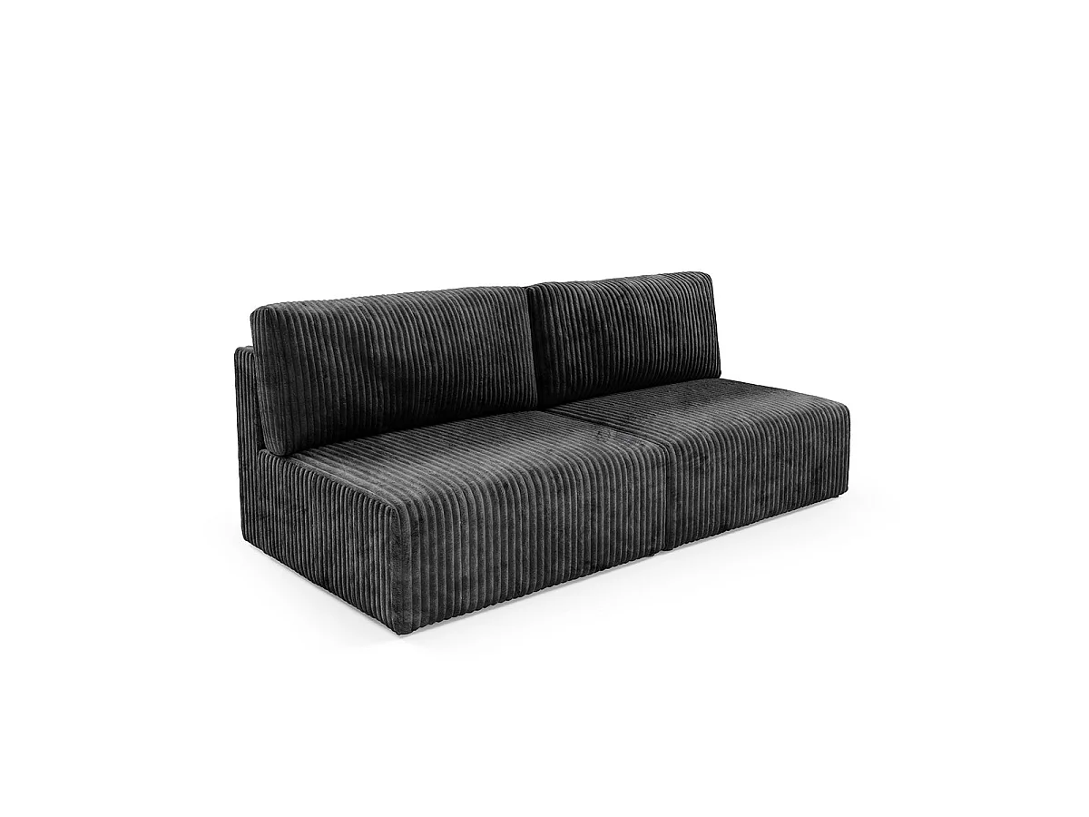 Canapé convertible 3 places avec coffre en tissu noir ANGELA