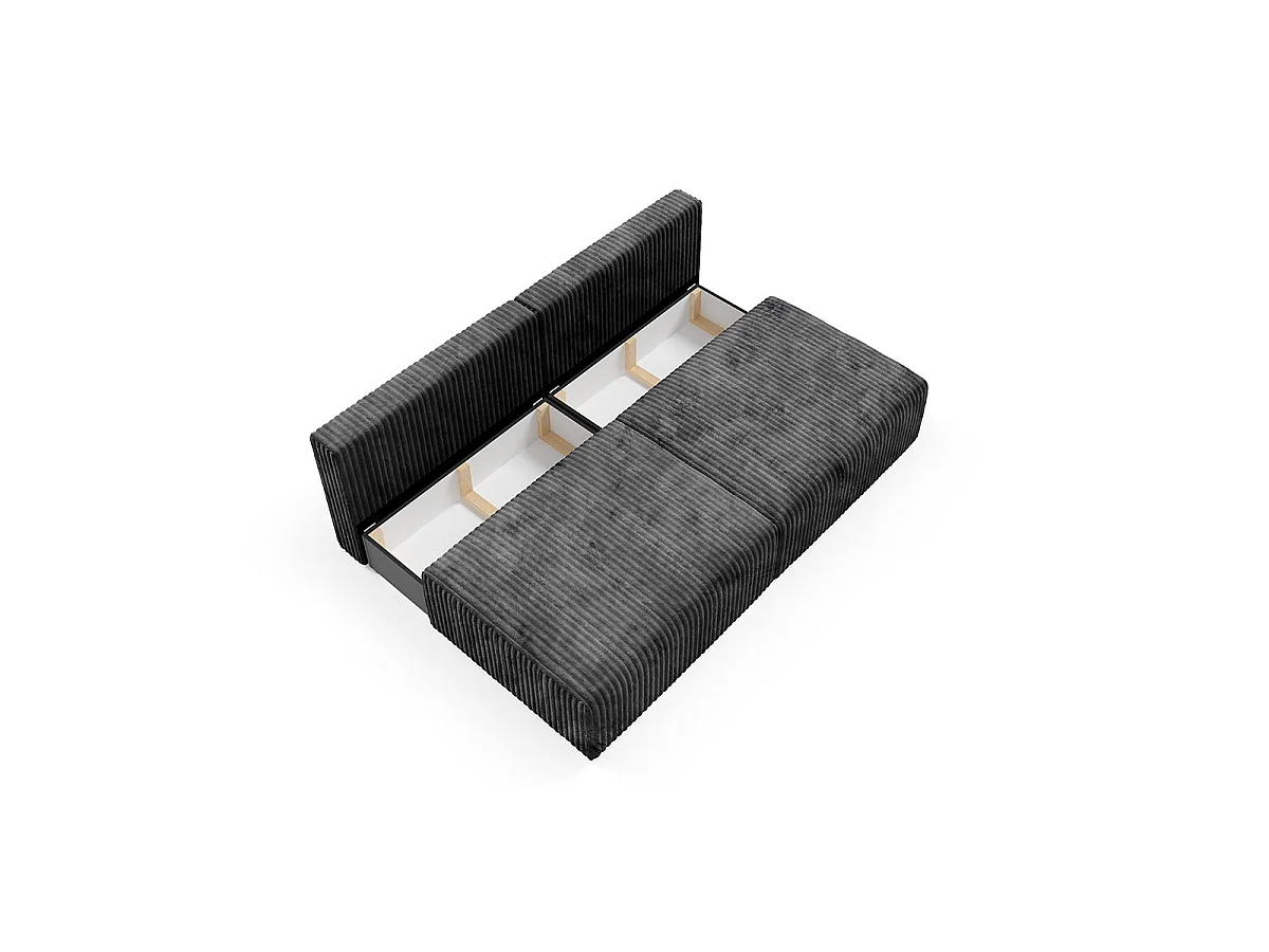Canapé convertible 3 places avec coffre en tissu noir ANGELA