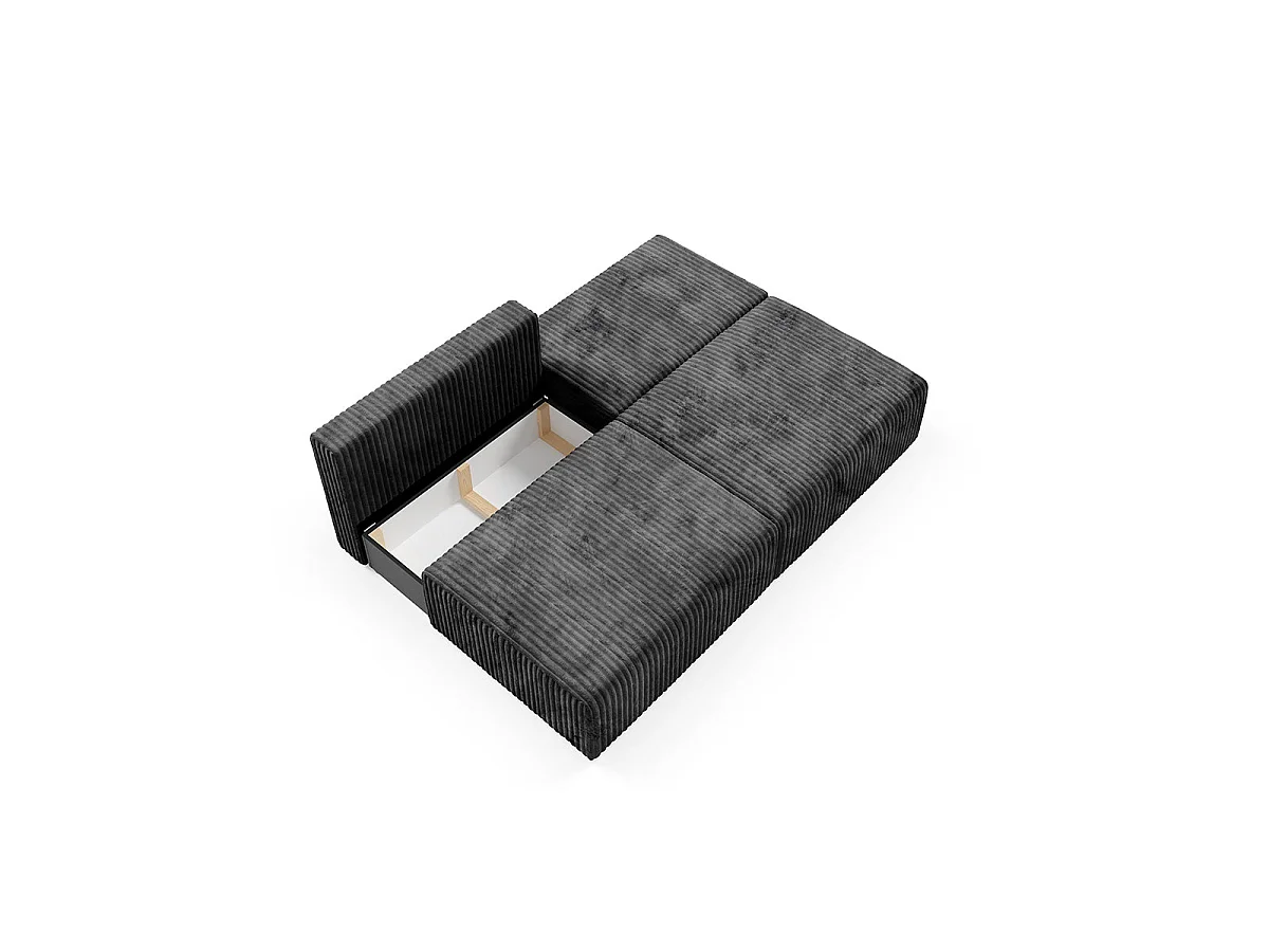 Canapé convertible 3 places avec coffre en tissu noir ANGELA
