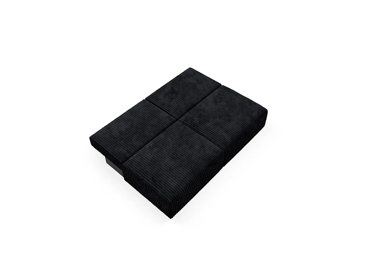 Canapé convertible 3 places avec coffre en tissu noir ANGELA