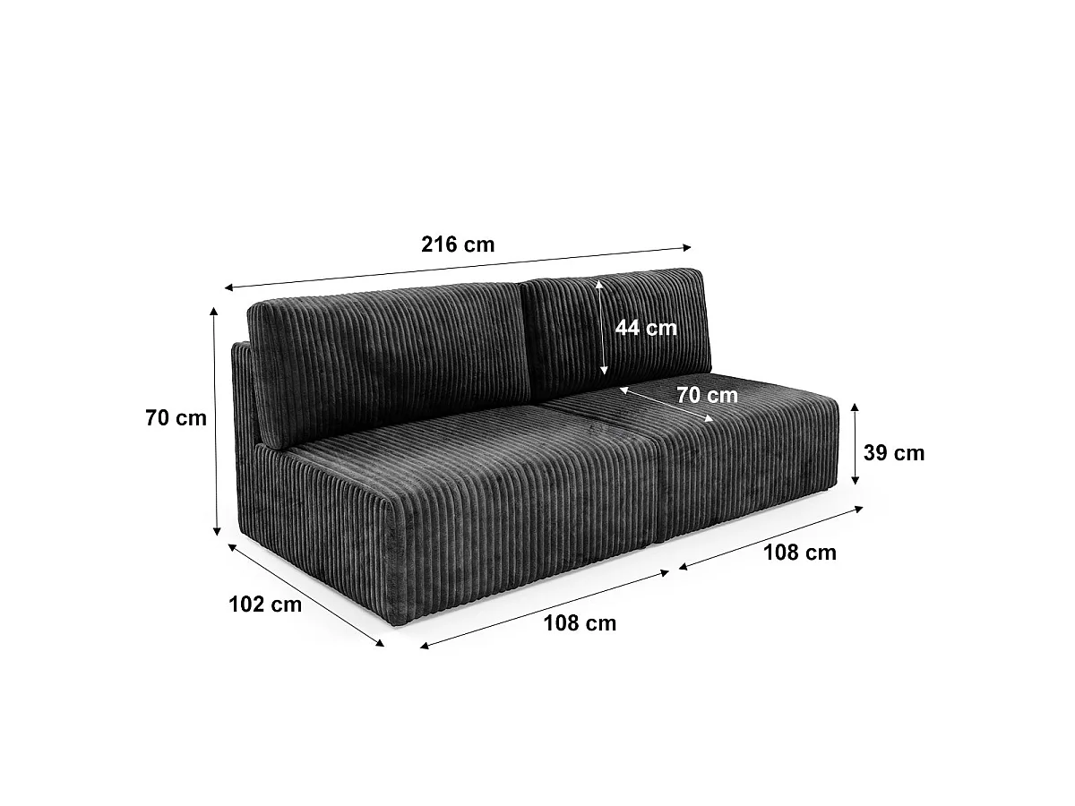 Canapé convertible 3 places avec coffre en tissu noir ANGELA